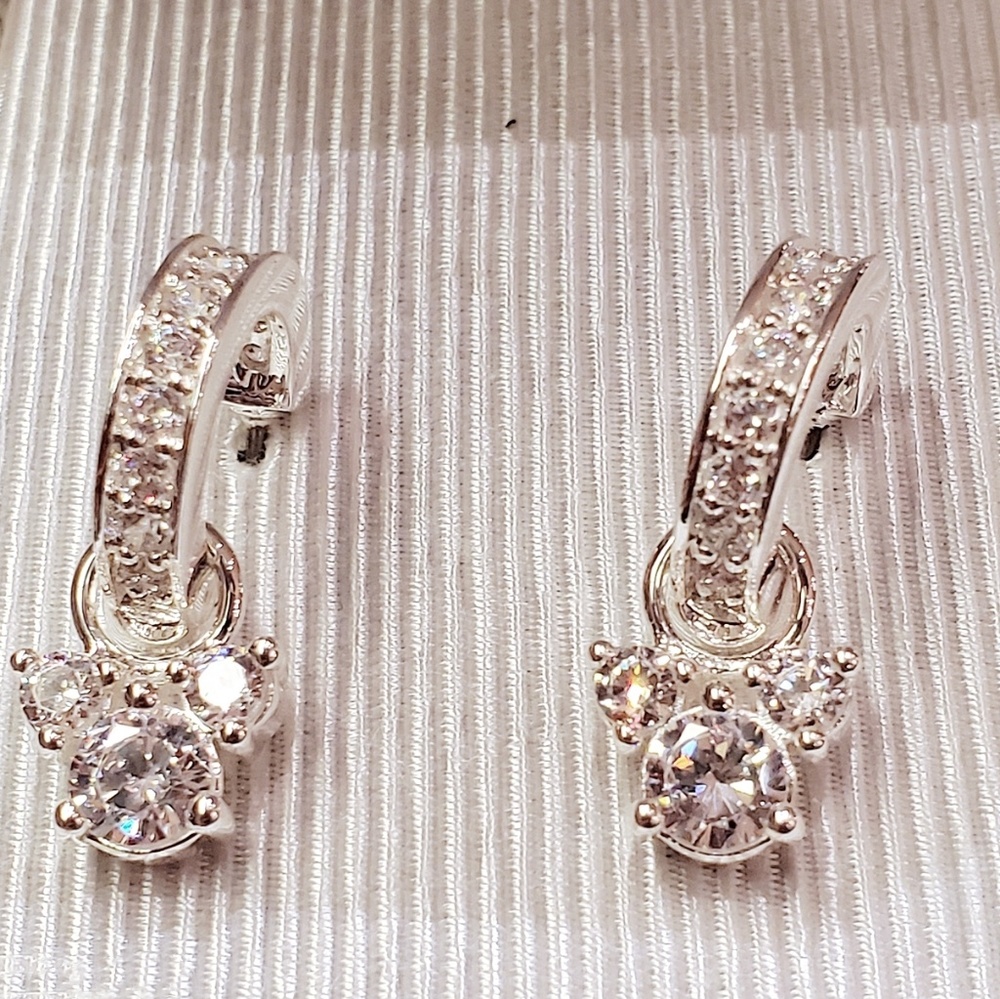 DISNEY PARKS 925 CRYSTAL MICKEY HOOP EARRINGS - Picture 3 of 3